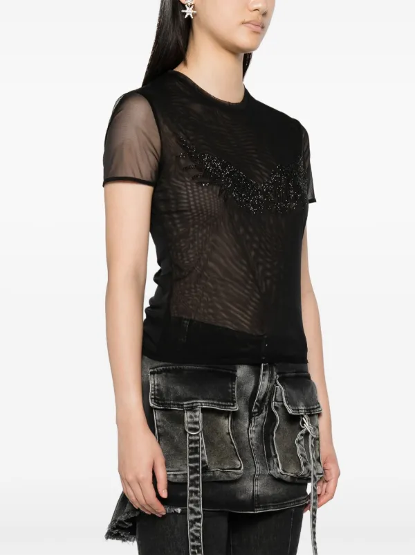 Blumarine Playera Transparente Con Detalle De Mostacillas Farfetch