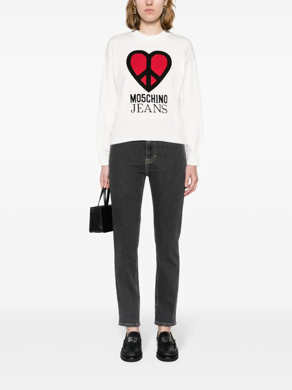 MOSCHINO JEANS Katoenen trui met vredesteken - Wit