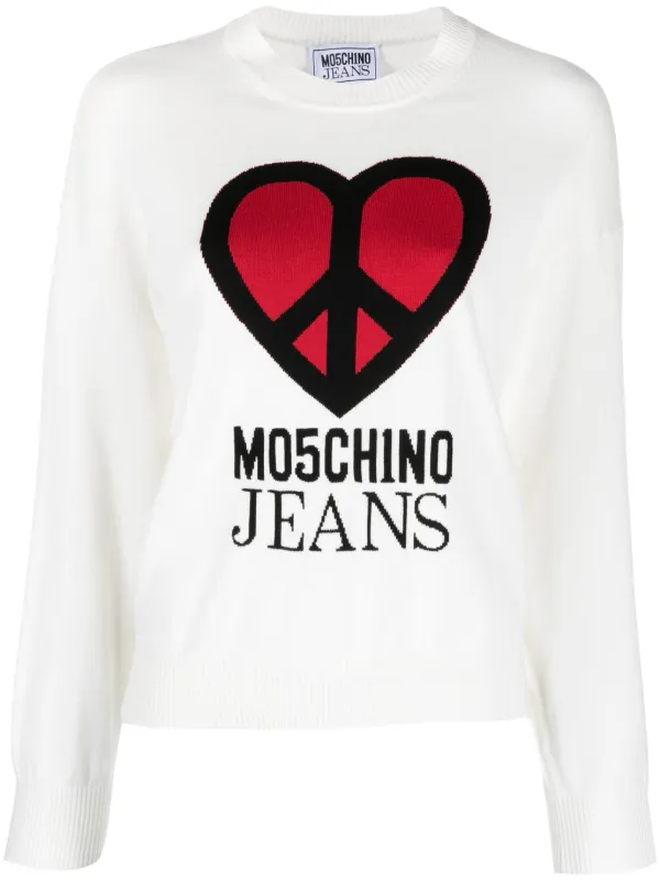 MOSCHINO JEANS peace sign Heart Cotton Jumper Farfetch