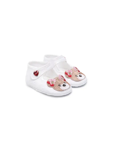 Monnalisa bear-motif cotton ballerina shoes