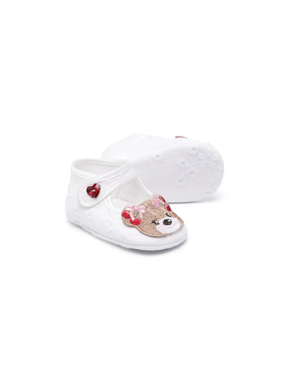 Shop Monnalisa Bear-motif Cotton Ballerina Shoes In White