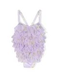 Monnalisa daisy-print ruffled tulle swimsuit - Purple