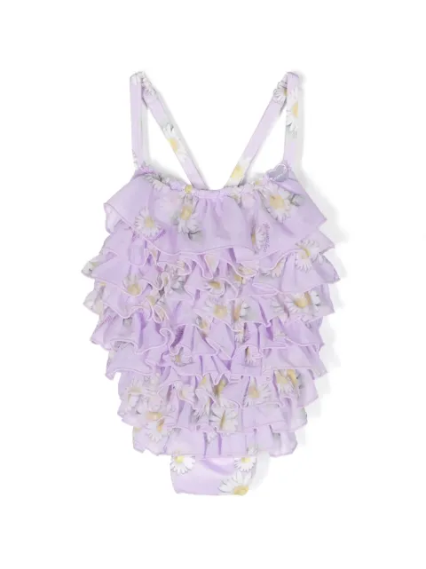 Monnalisa daisy-print ruffled tulle swimsuit