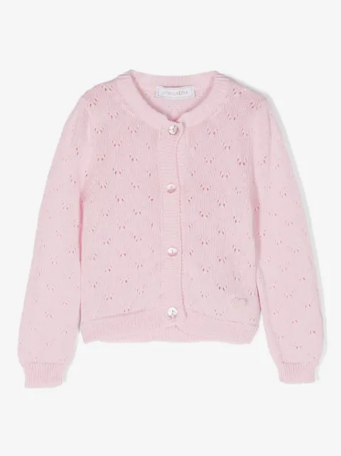 Monnalisa ribbed-trim pointelle cardigan