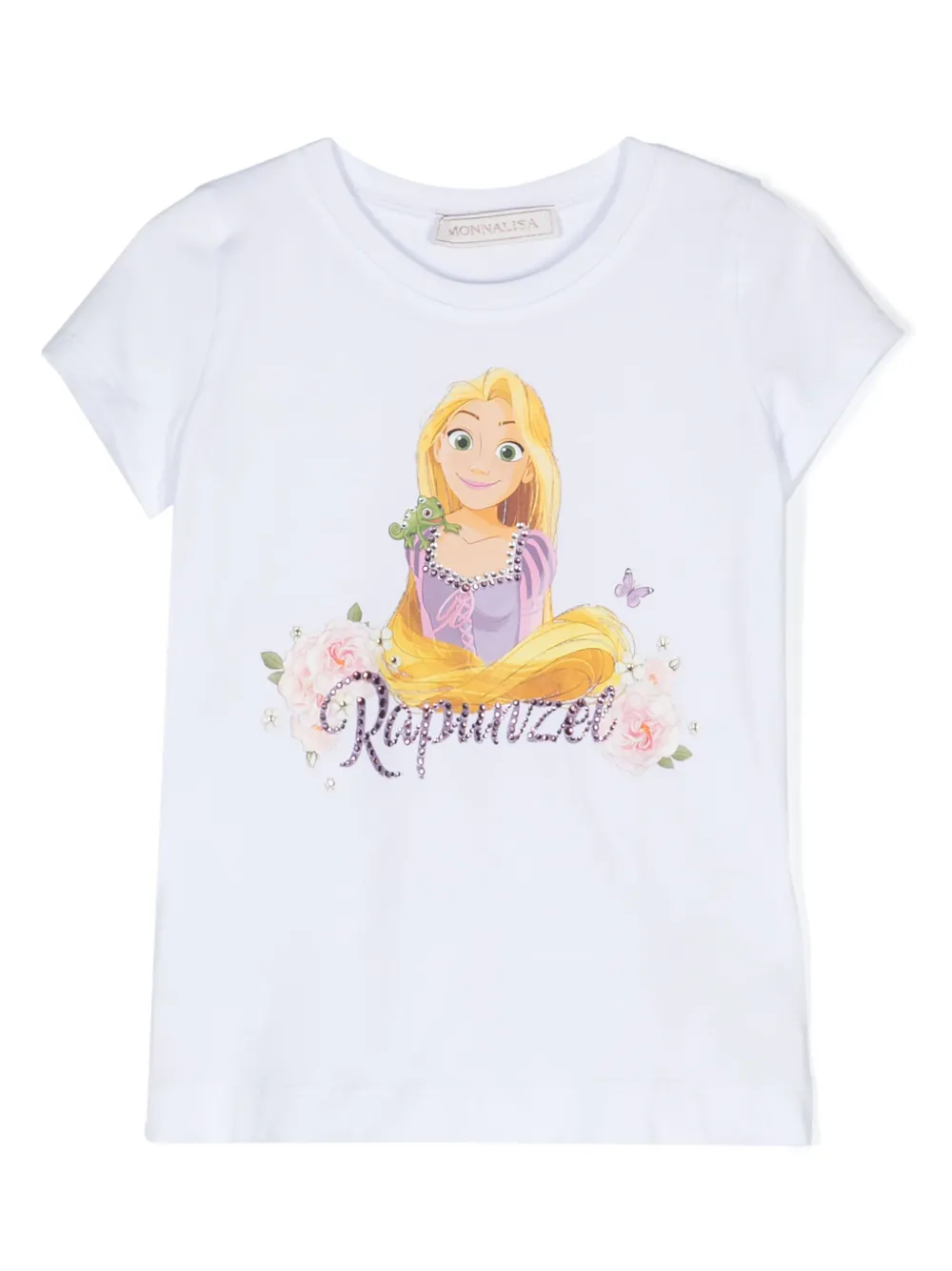 Monnalisa T-shirt verfraaid met kristallen en print Wit