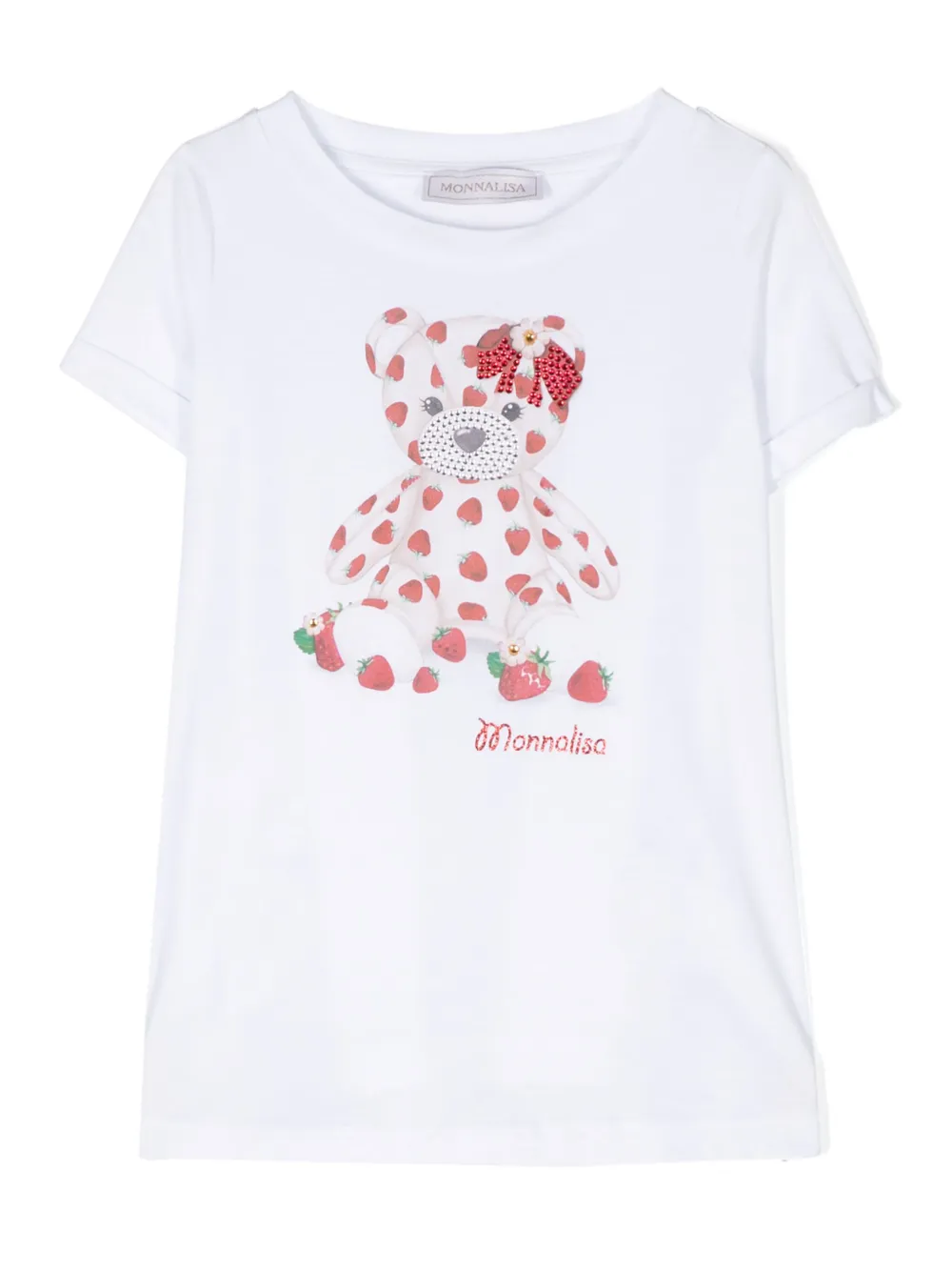 Image 1 of Monnalisa teddy bear-print rhinestone-embellished T-shirt