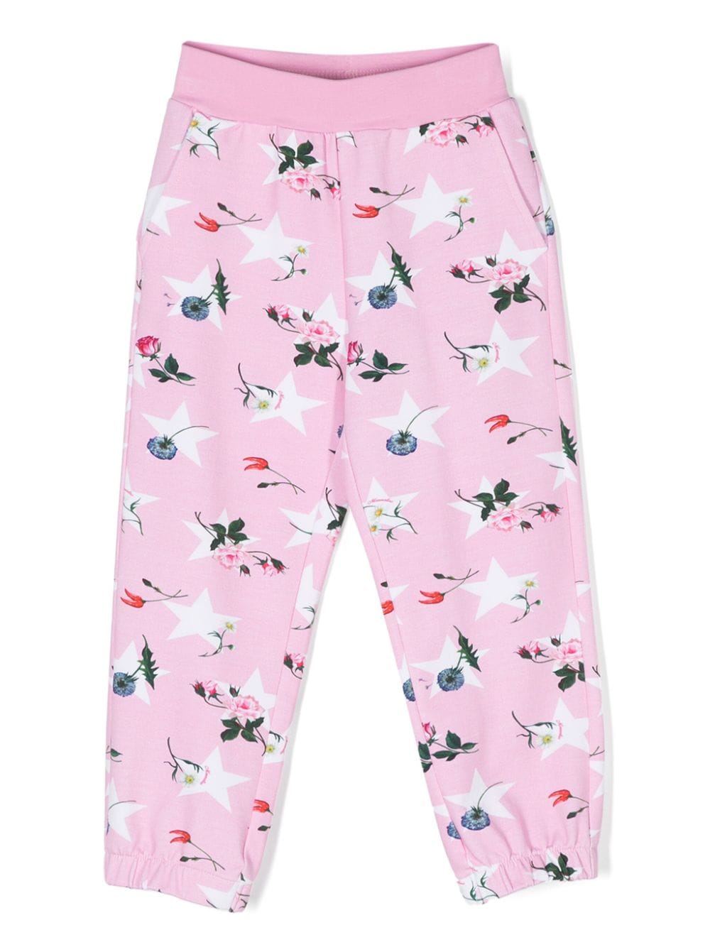 Monnalisa Kids' Floral-print Cotton Blend Track Trousers In Pink