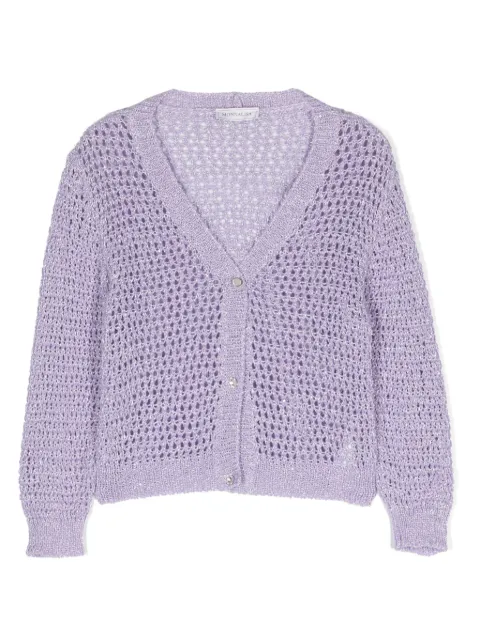 Monnalisa V-neck crochet knit cardigan
