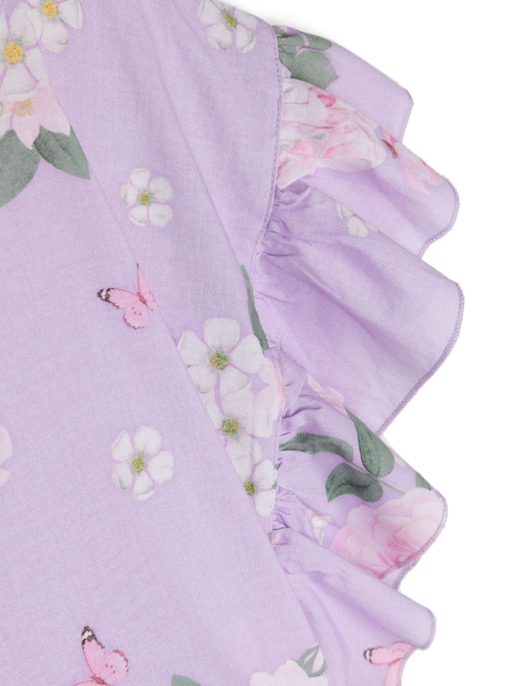 Shop Monnalisa Floral-print Ruffled Blouse In Purple