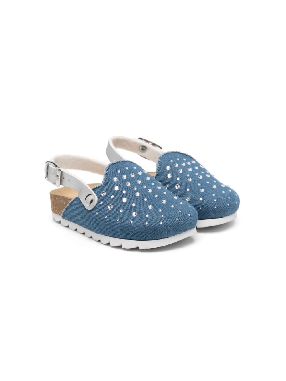 Monnalisa Kids' Rhinestone-embellished Denim Sandals In Blue