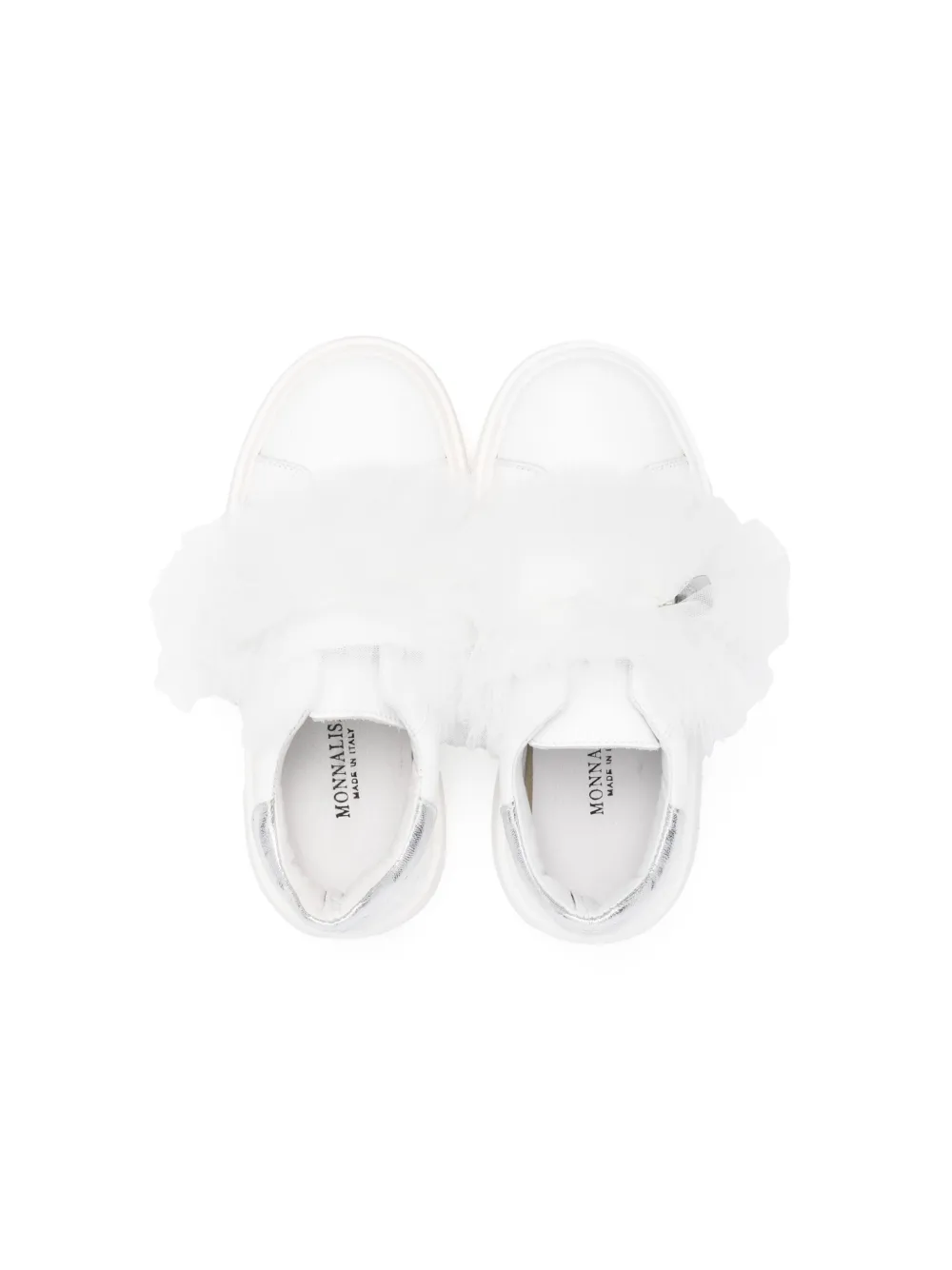 Shop Monnalisa Tulle-detailing Leather Sneakers In White