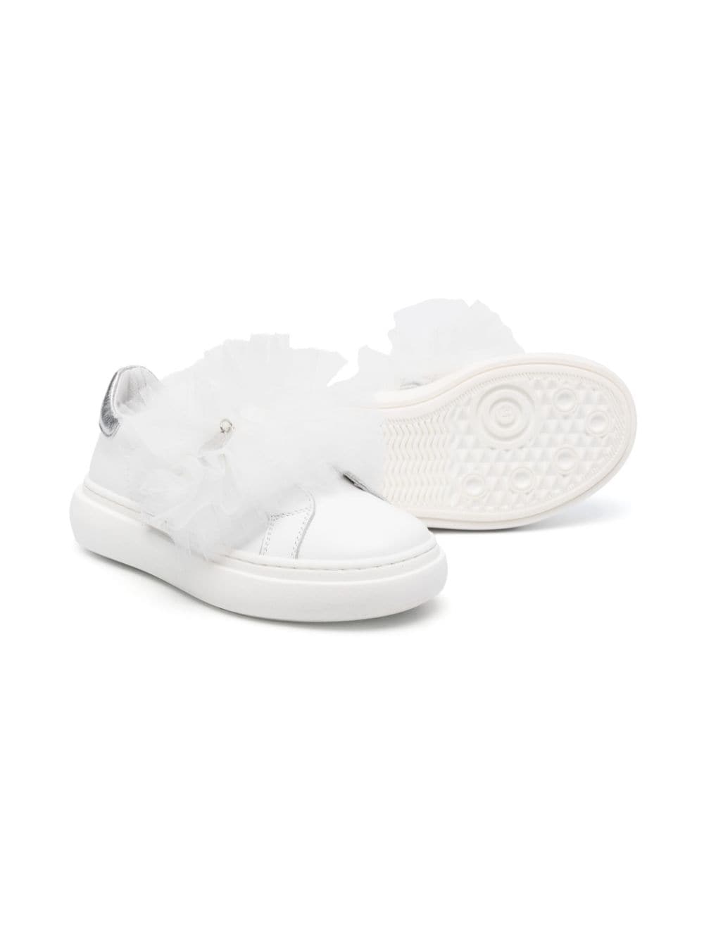 Shop Monnalisa Tulle-detailing Leather Sneakers In White