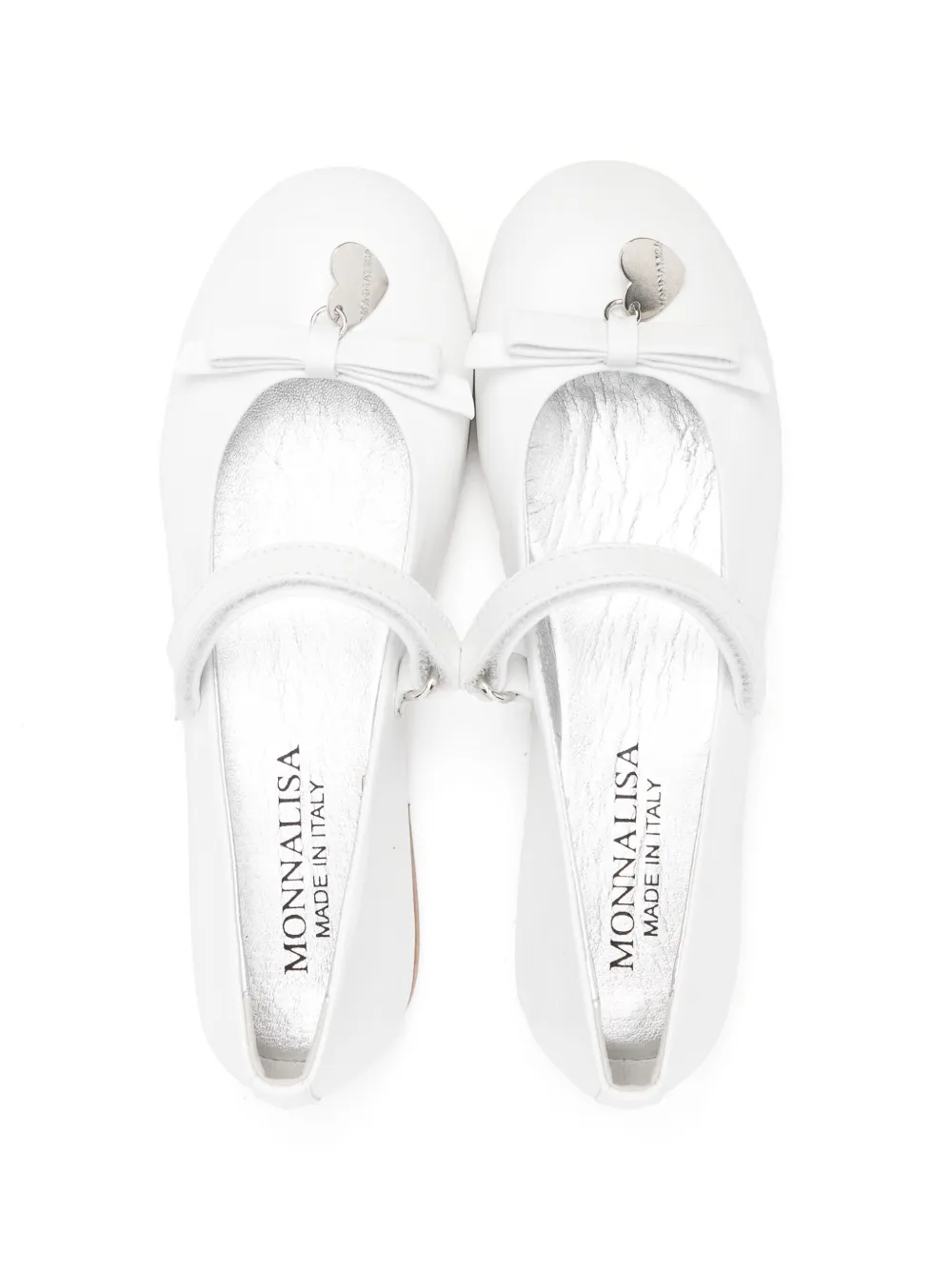 Monnalisa Bow Leather Ballerina Shoes In White