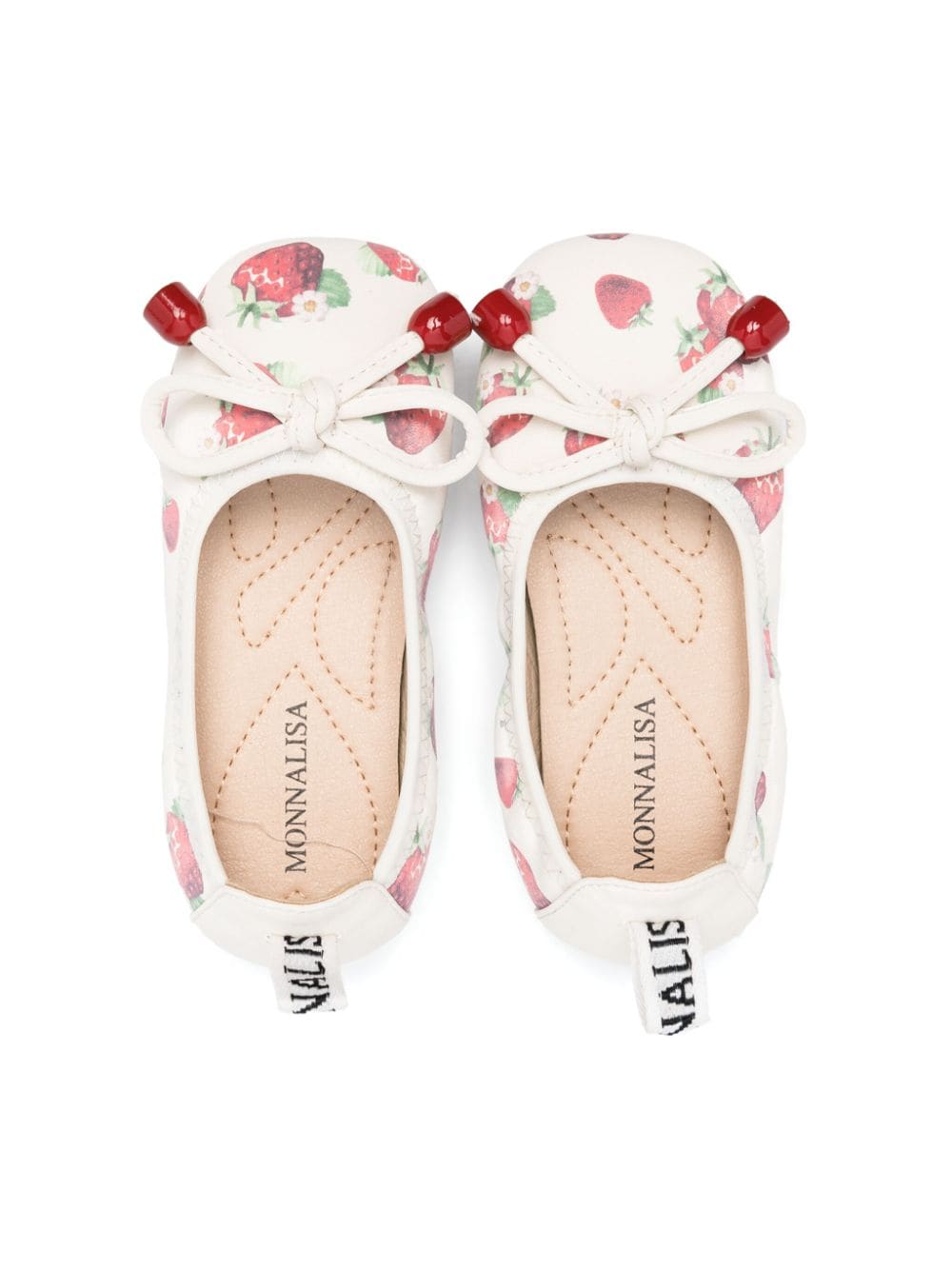 Shop Monnalisa Cherry-print Ballerina Shoes In Neutrals