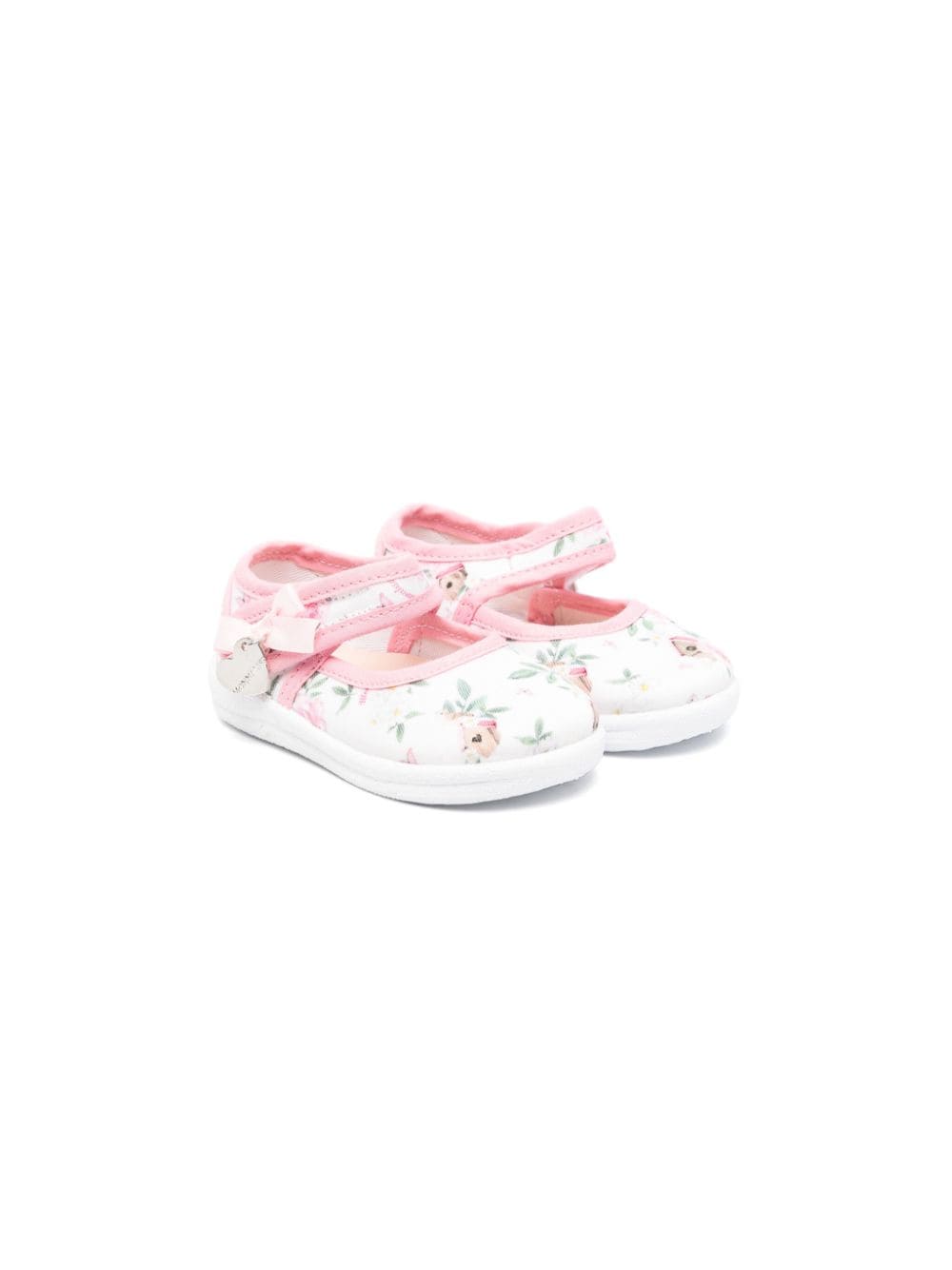 Monnalisa Babies' Floral-print Touch-strap Ballerinas In Pink