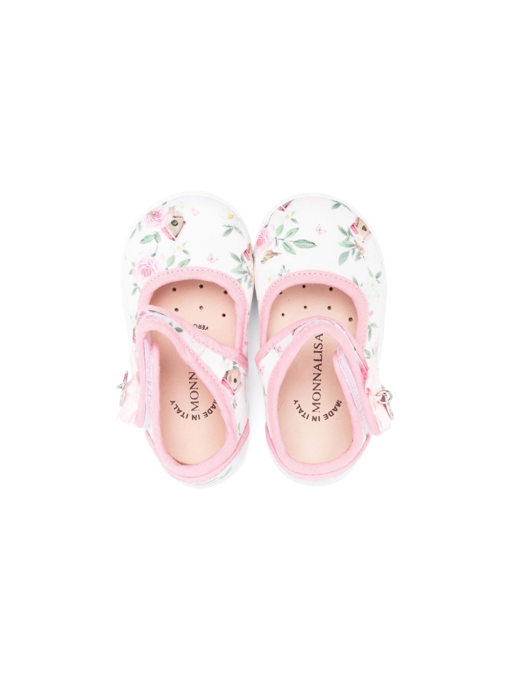 Shop Monnalisa Floral-print Touch-strap Ballerinas In Pink
