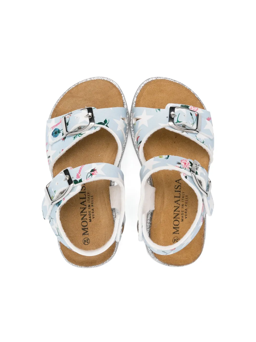 Shop Monnalisa Floral-print Sandals In Blue