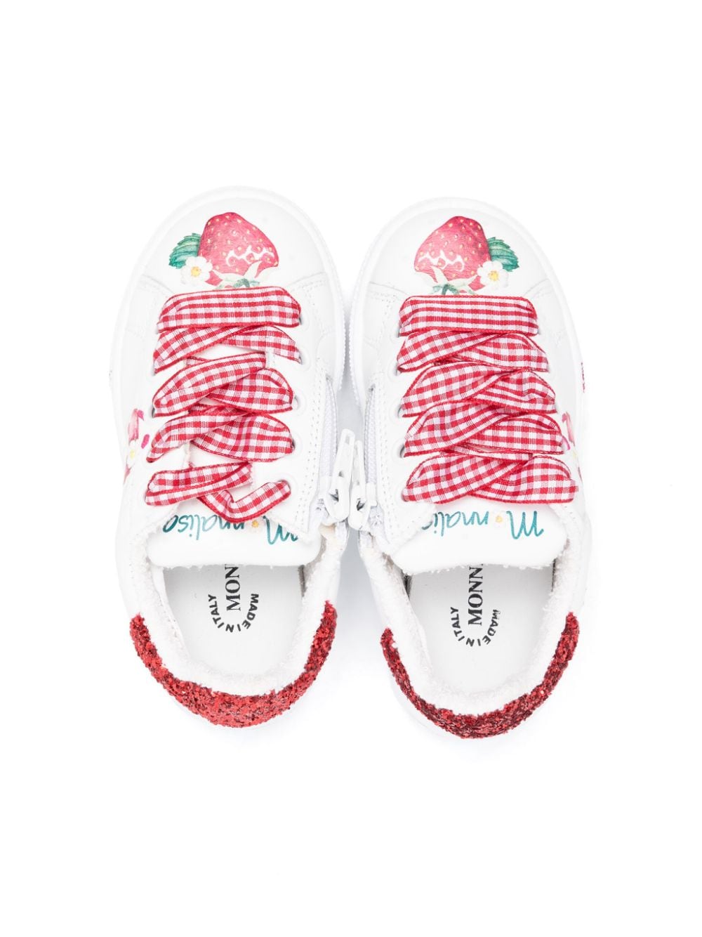 Shop Monnalisa Strawberry-print Lace-up Sneakers In White