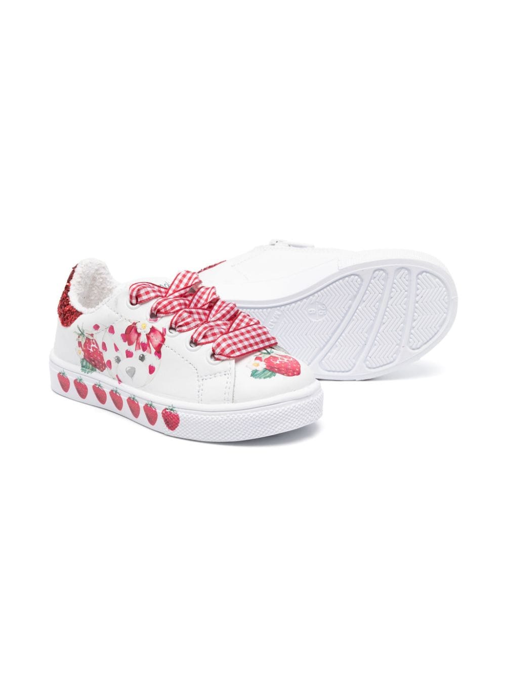 Shop Monnalisa Strawberry-print Lace-up Sneakers In White