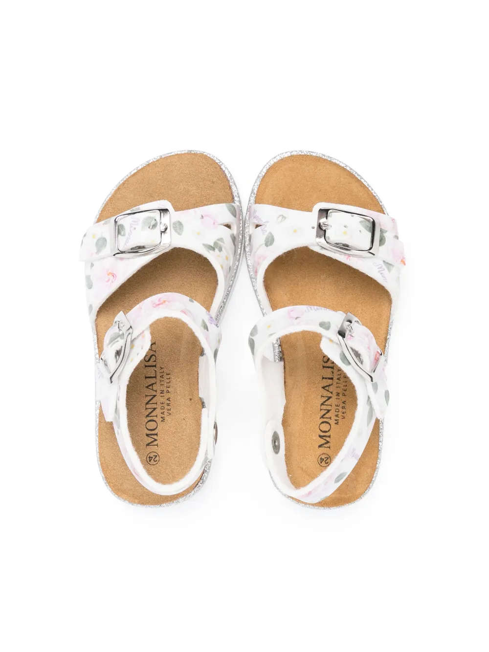 MONNALISA FLORAL-PRINT LEATHER SANDALS 
