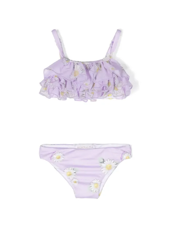 Monnalisa Bikini Con Volantes y Margaritas Estampadas Morado FARFETCH PE