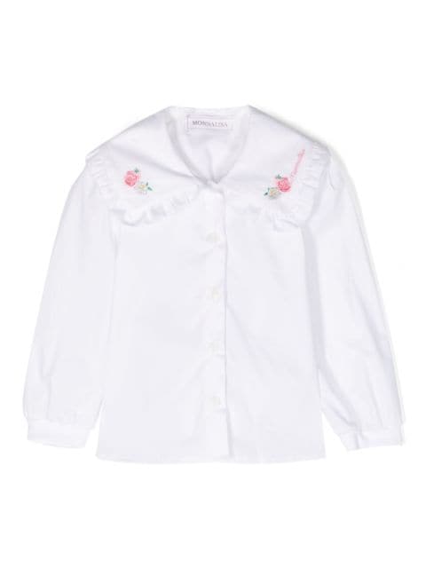 Monnalisa floral-embroidered poplin shirt