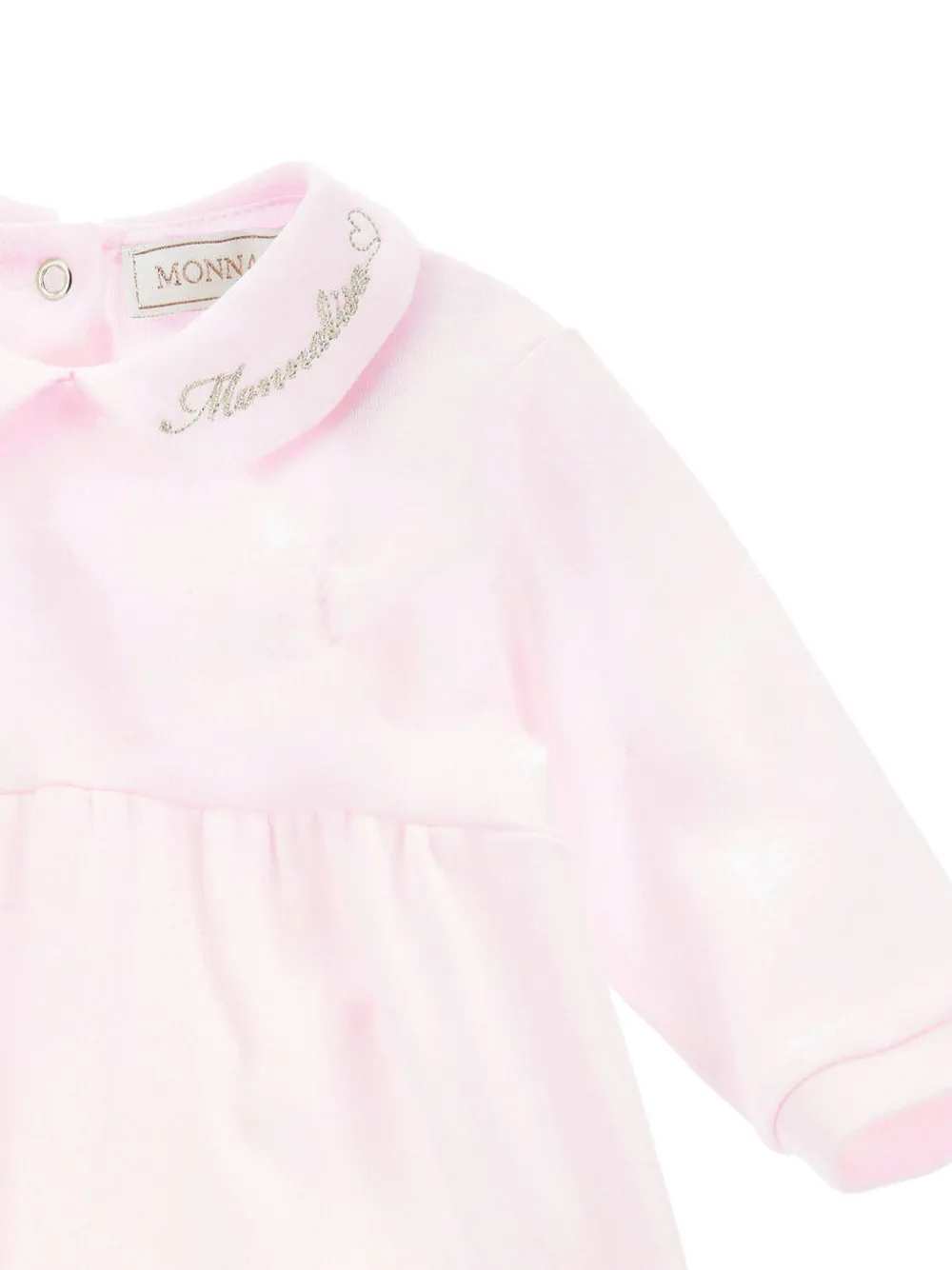 Monnalisa Romper verfraaid met logo en Peter Pan kraag Roze