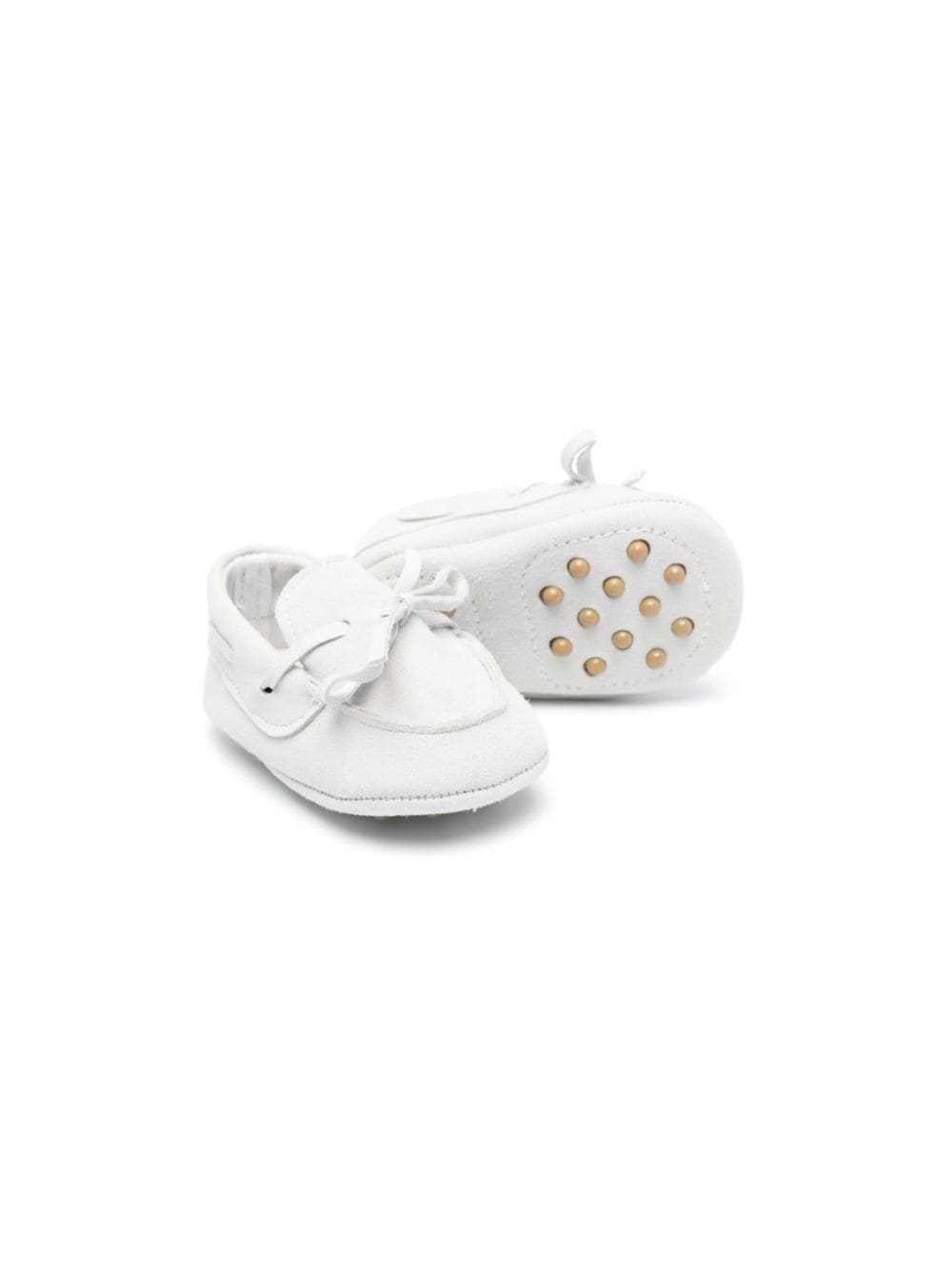 Shop Monnalisa Lace-detail Suede Crib Shoes In White