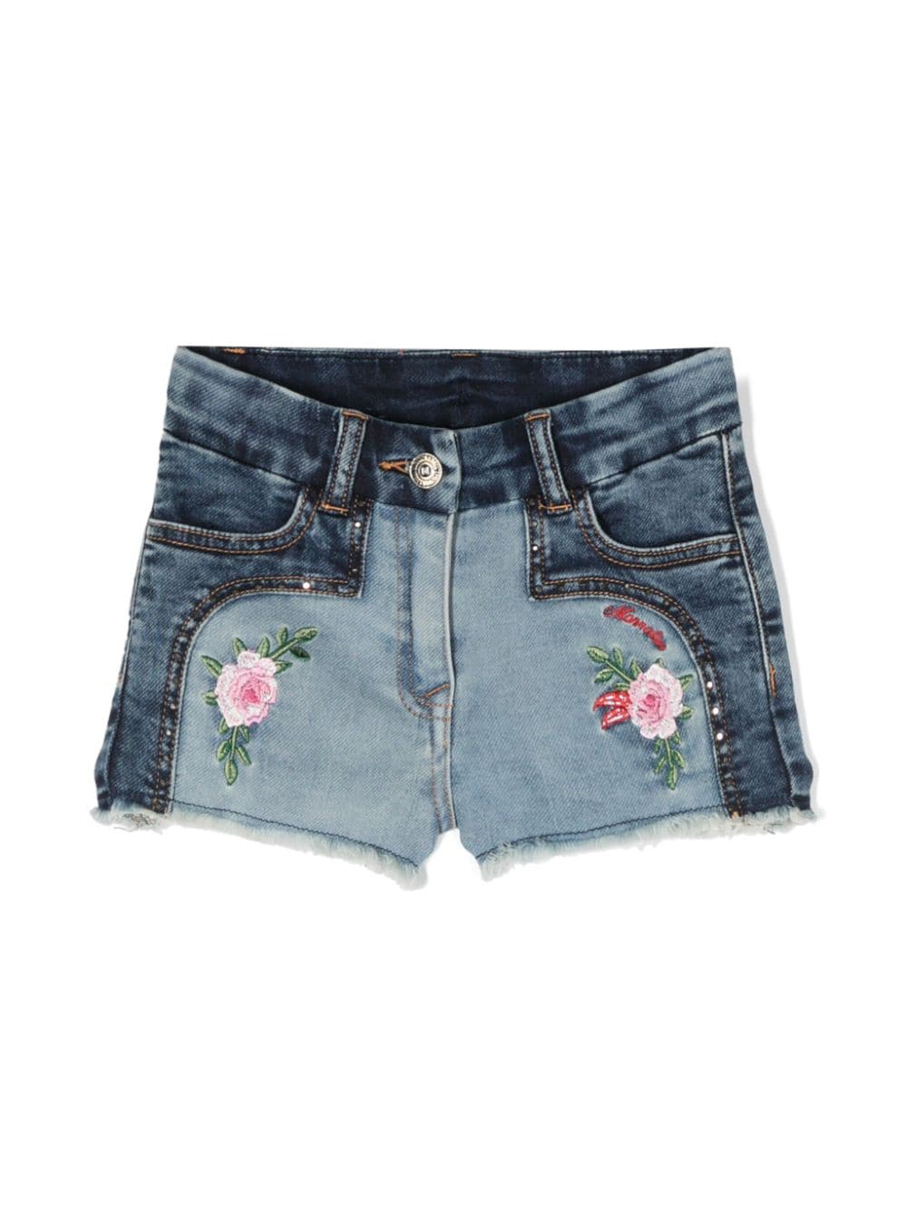 Monnalisa Spijkershorts met geborduurde bloemen Blauw