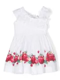 Monnalisa strawberry-print ruffled asymmetric dress - White