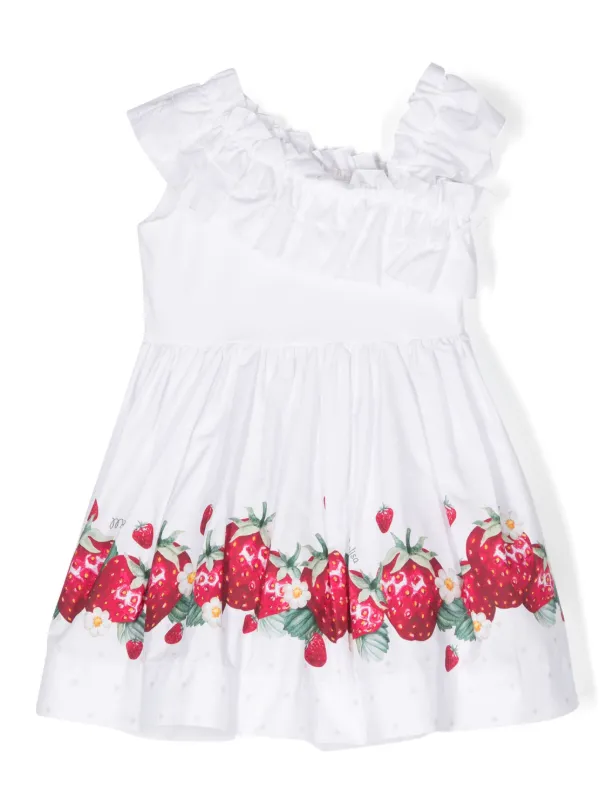 Monnalisa strawberry-print Ruffled Asymmetric Dress White
