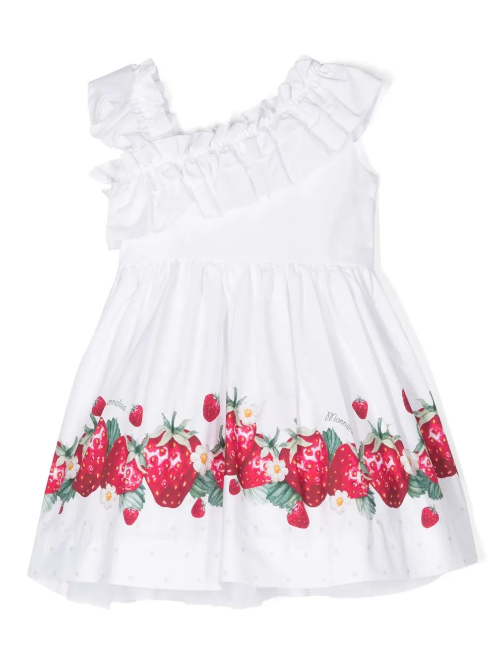 Monnalisa strawberry-print ruffled asymmetric dress | Girls Party & Special Occasion Dresses | Image 2