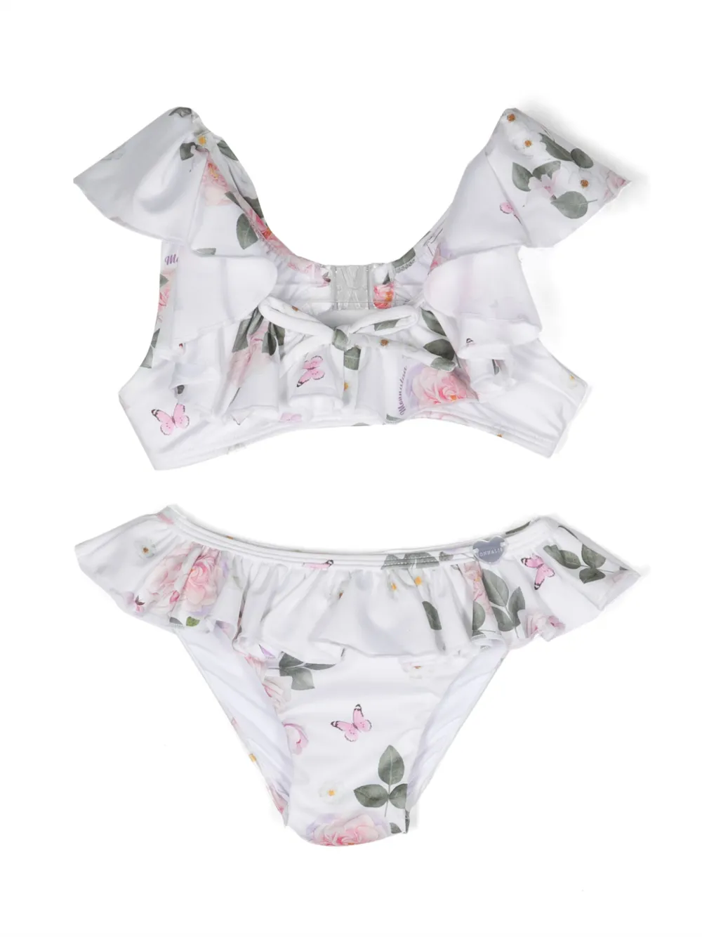 Monnalisa フローラル ラッフルビキニ - ホワイト