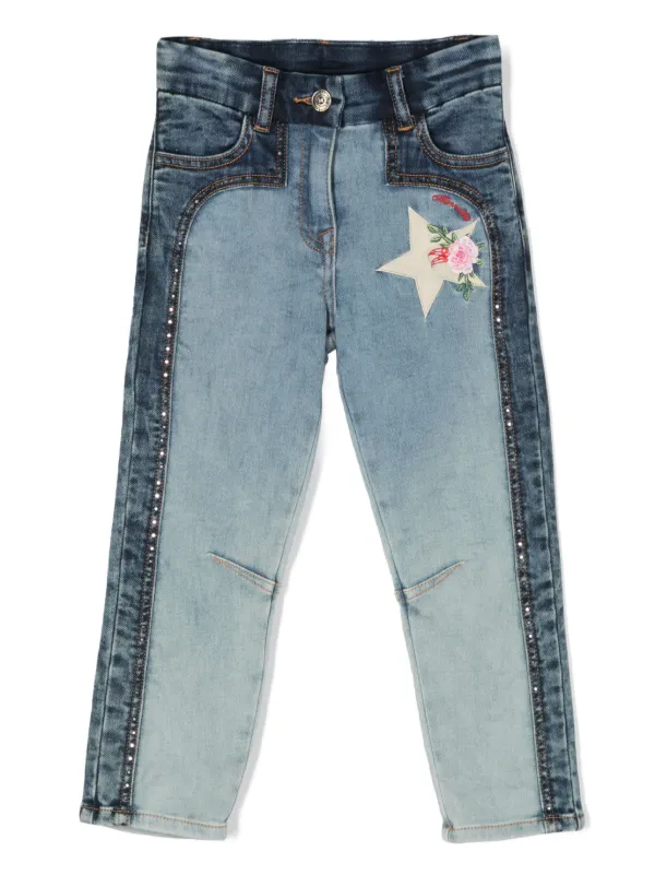 Monnalisa Embroidered Studded Jeans Blue FARFETCH AE