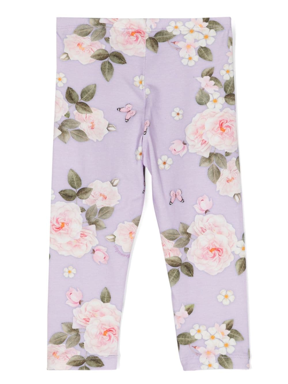 Shop Monnalisa Floral-print Elasticated-waistband Leggings In Purple