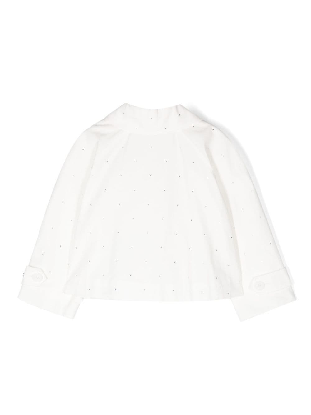 Shop Monnalisa Rhinestone-embellishment Button-down Jacket In White