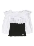 Monnalisa two-tone ruffle-detail blouse - Black