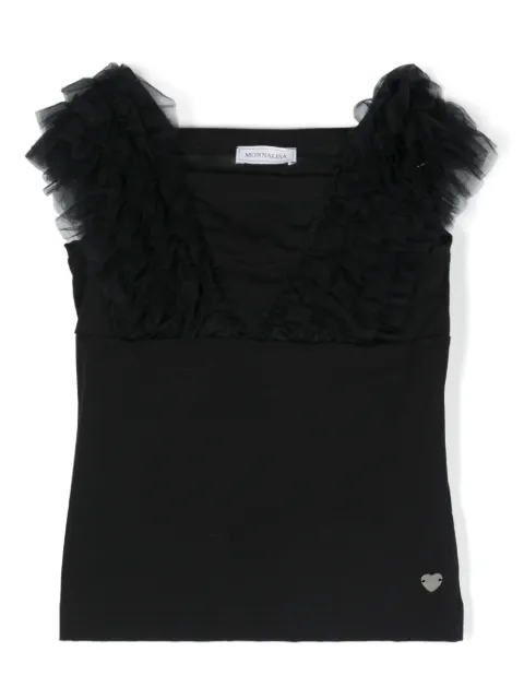 Monnalisa logo-plaque ruffled tank top