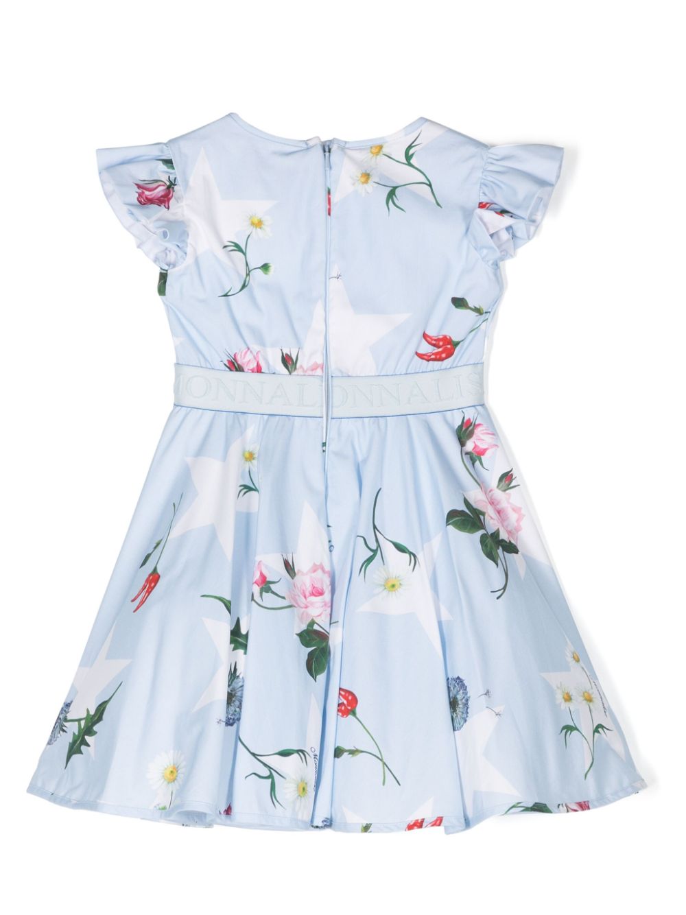 Shop Monnalisa Floral-print Flared Dress In Blue