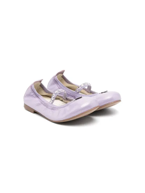 Monnalisa crystal-embellished leather ballerina shoes