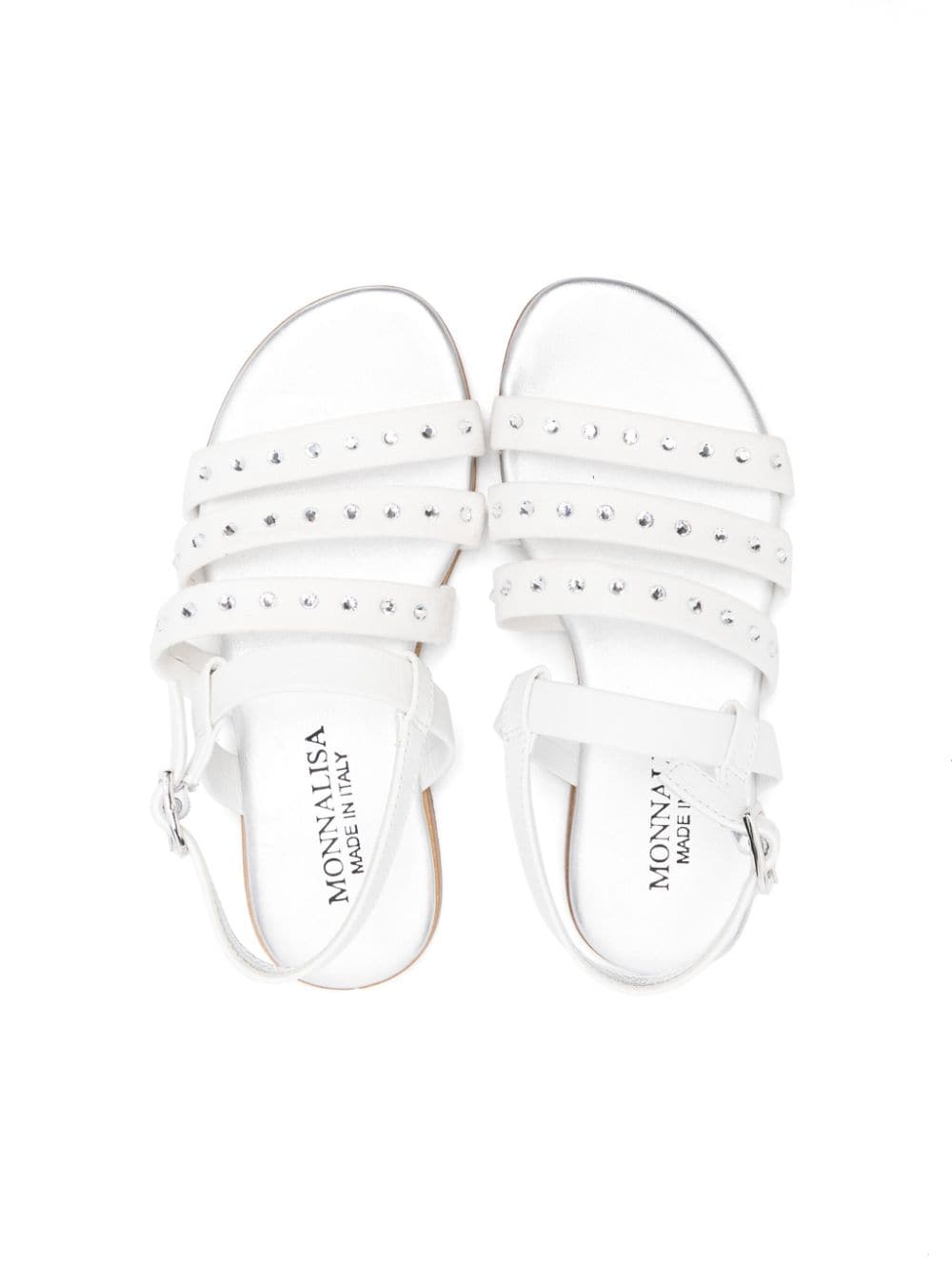 Shop Monnalisa Rhinestone-embellished Leather Sandals In White