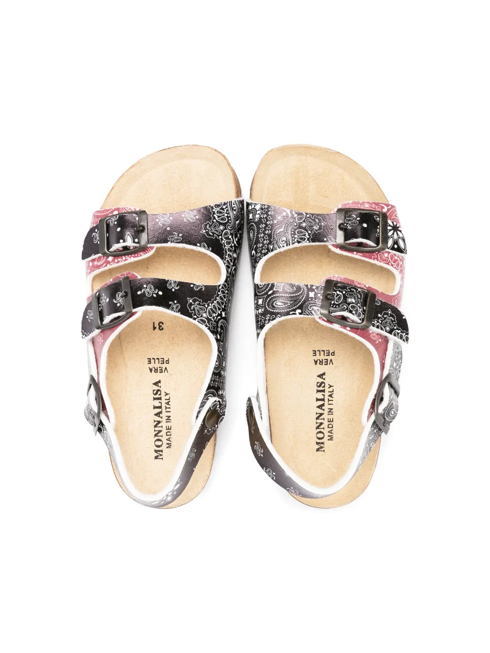 Shop Monnalisa Paisley-print Leather Sandals In Black