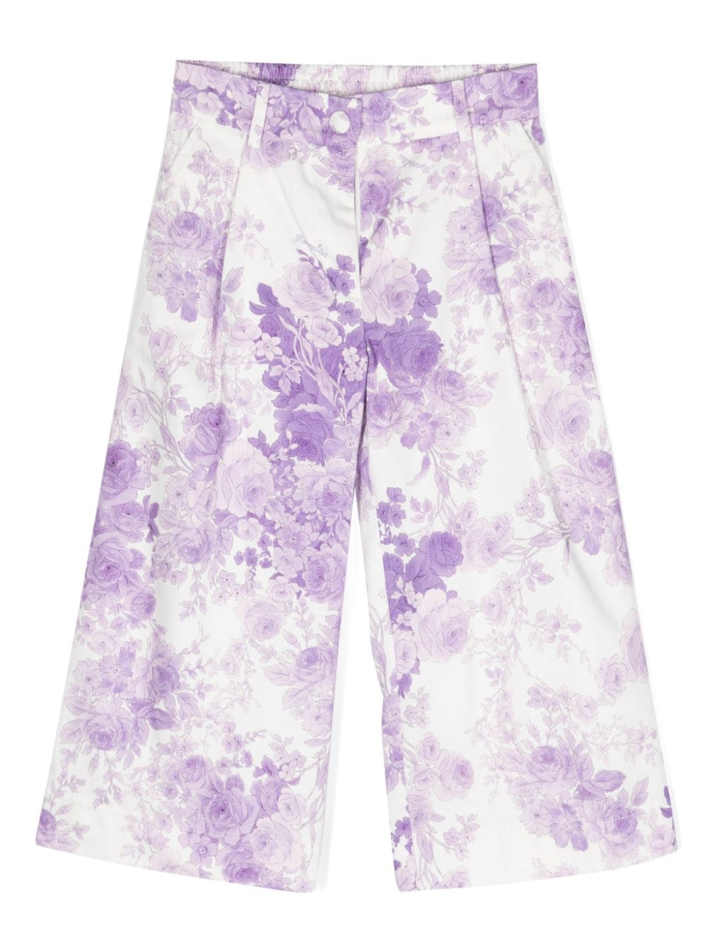 Monnalisa Kids' Floral-print Wide-leg Trousers In White