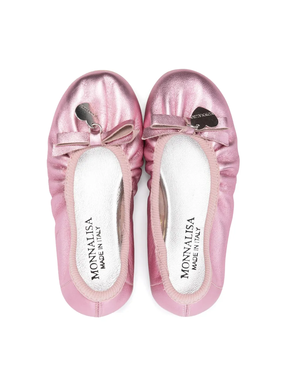 Monnalisa Bow Leather Ballerina Shoes In Pink