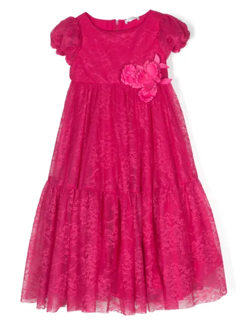 Monnalisa floral-lace tiered dress