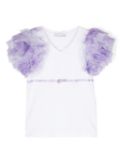 Monnalisa ruffled V-neck T-shirt - White