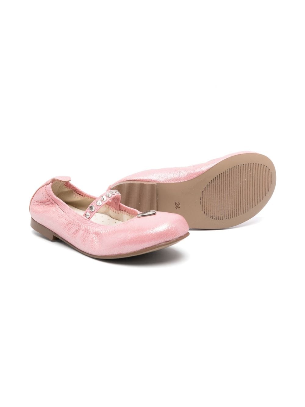 Shop Monnalisa Logo-plaque Leather Ballerina Shoes In Pink