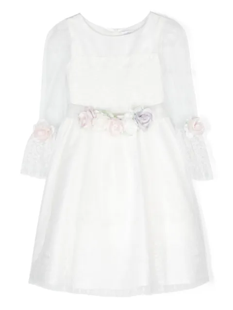 Monnalisa floral-appliqué tulle dress 