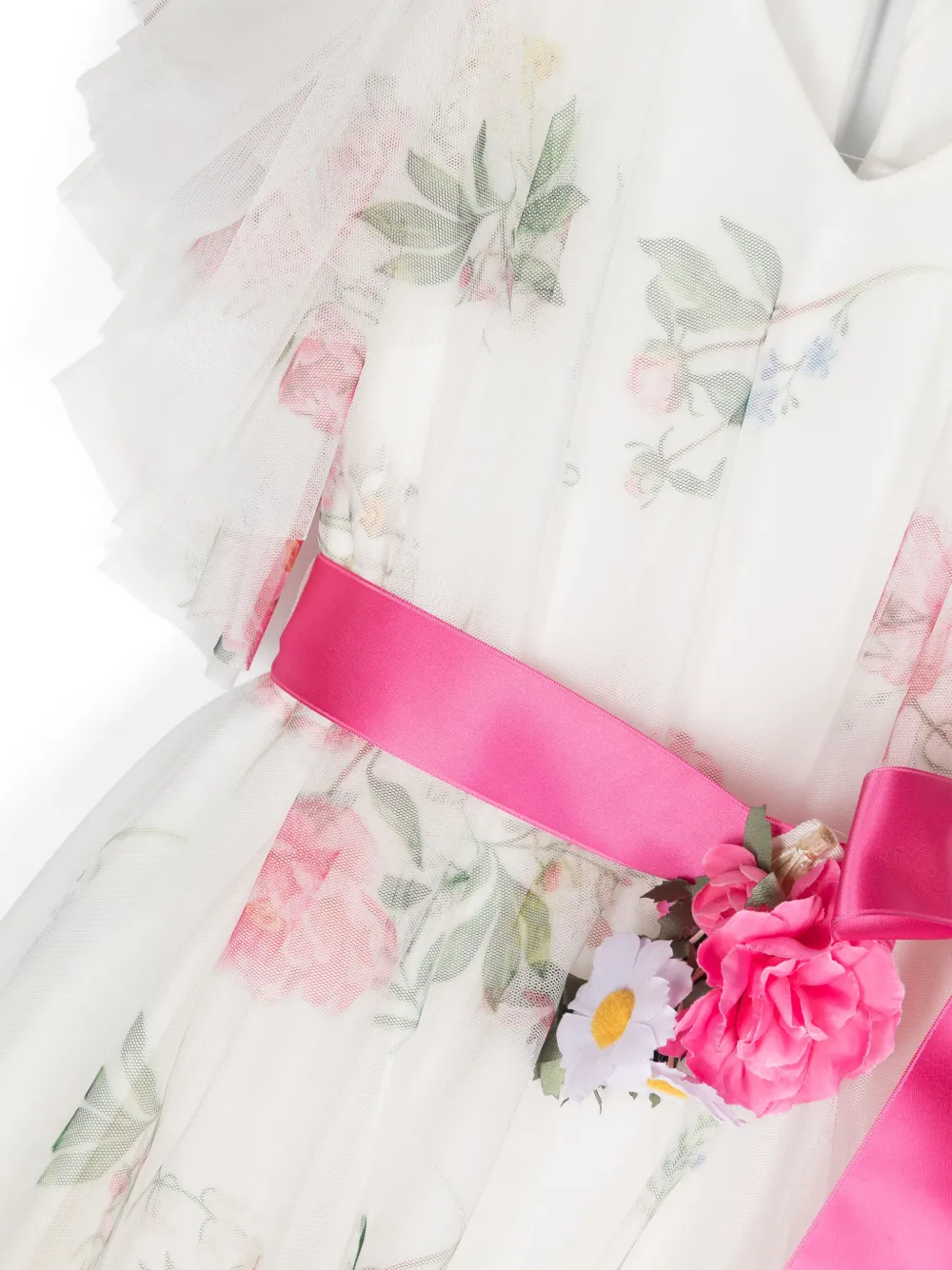 Monnalisa Jurk met V-hals en bloemenprint Wit