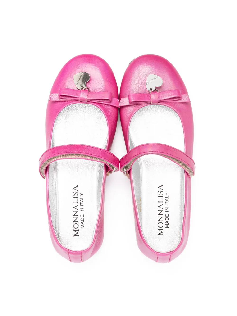 Monnalisa Bow Leather Ballerina Shoes In Pink